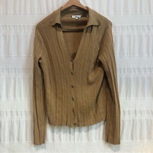 - Vince cotton ribbed button down sweater, mustard